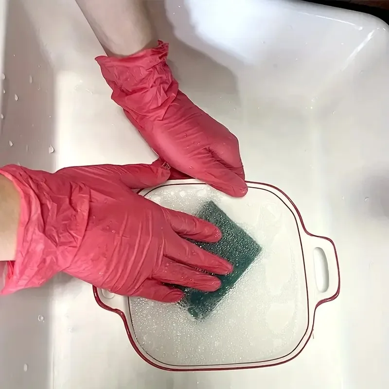 50PCS Disposable Red Nitrile Gloves Disposable Gloves Waterproof Durable Washing Cleaning Kitchen Housework Hair Dye Nail Art