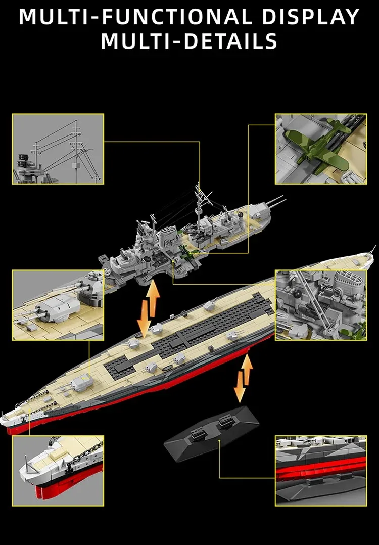 Tirpitz U-Boot Schlachtschiff Baukasten-Modell, Modulares Baustein-Modellbausatz Spielzeug für Erwachsene Geschenke 2738 Teile – Detail 2