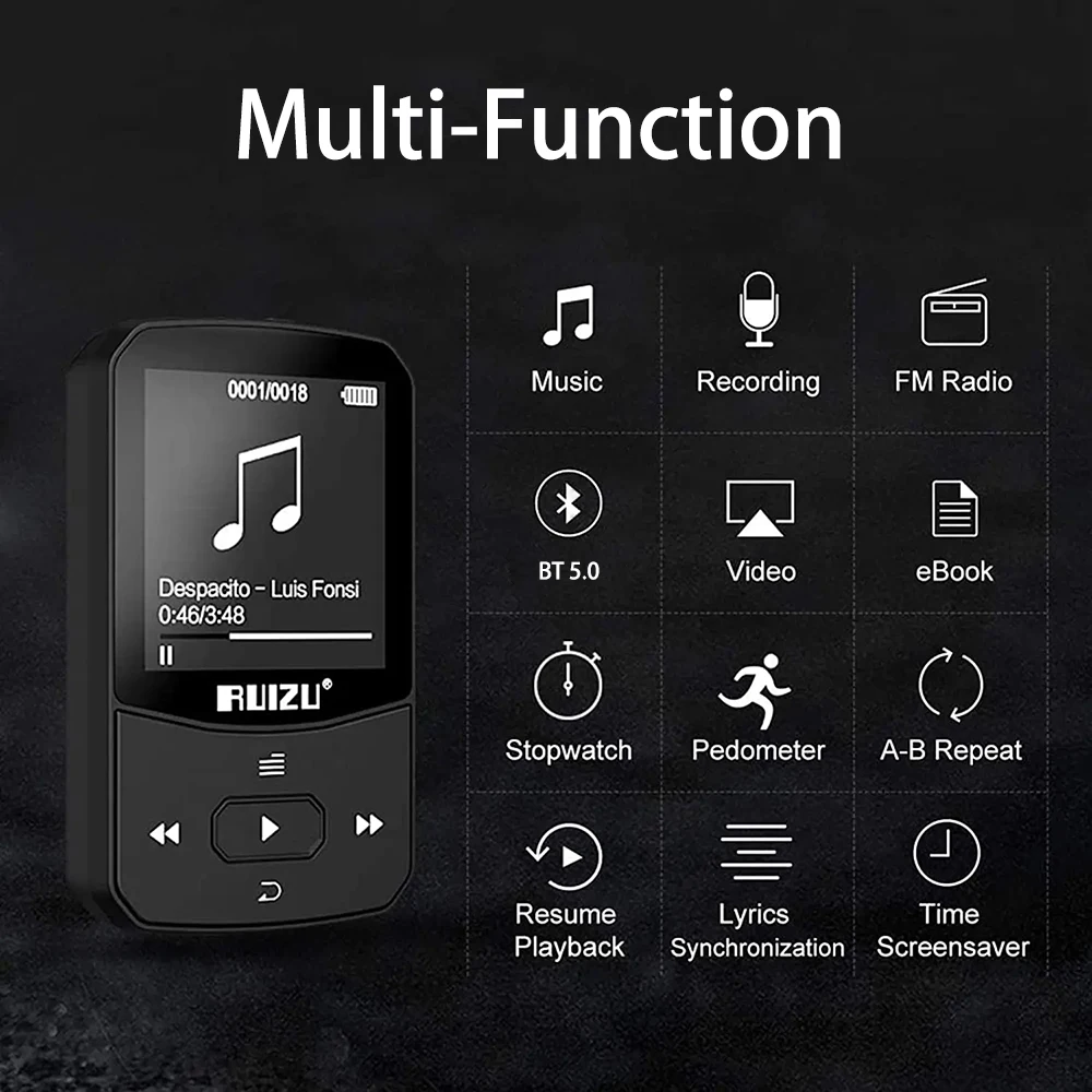 Reproductor Ruizu X52 Sport Bluetooth MP3 Player Clip Portable Mini
