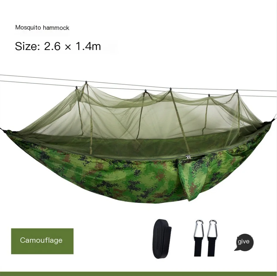 

Large Camping Hammock with Mosquito Net 2 Person Pop-up Parachute Lightweight Hanging Hammocks Tree Straps Swing Hammock