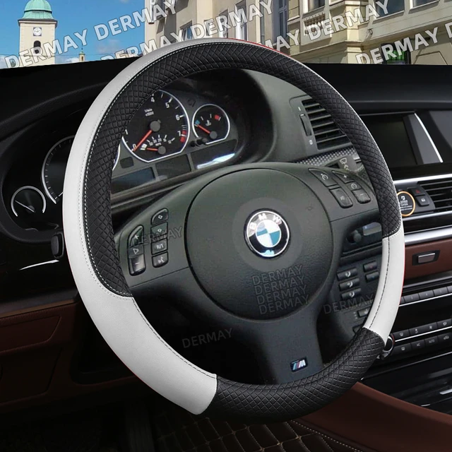 couvre volant en vrai cuir noir et gris BMW E46 Coutures Personnaliser Peau  Personnaliser