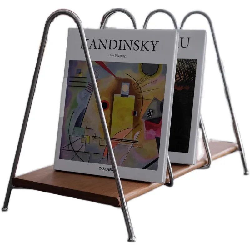 

Nordic Solid Wood Bookshelf, Iron Art Bookshelf, Desktop Small Storage Rack, Magazine Rack, Newspaper Rack