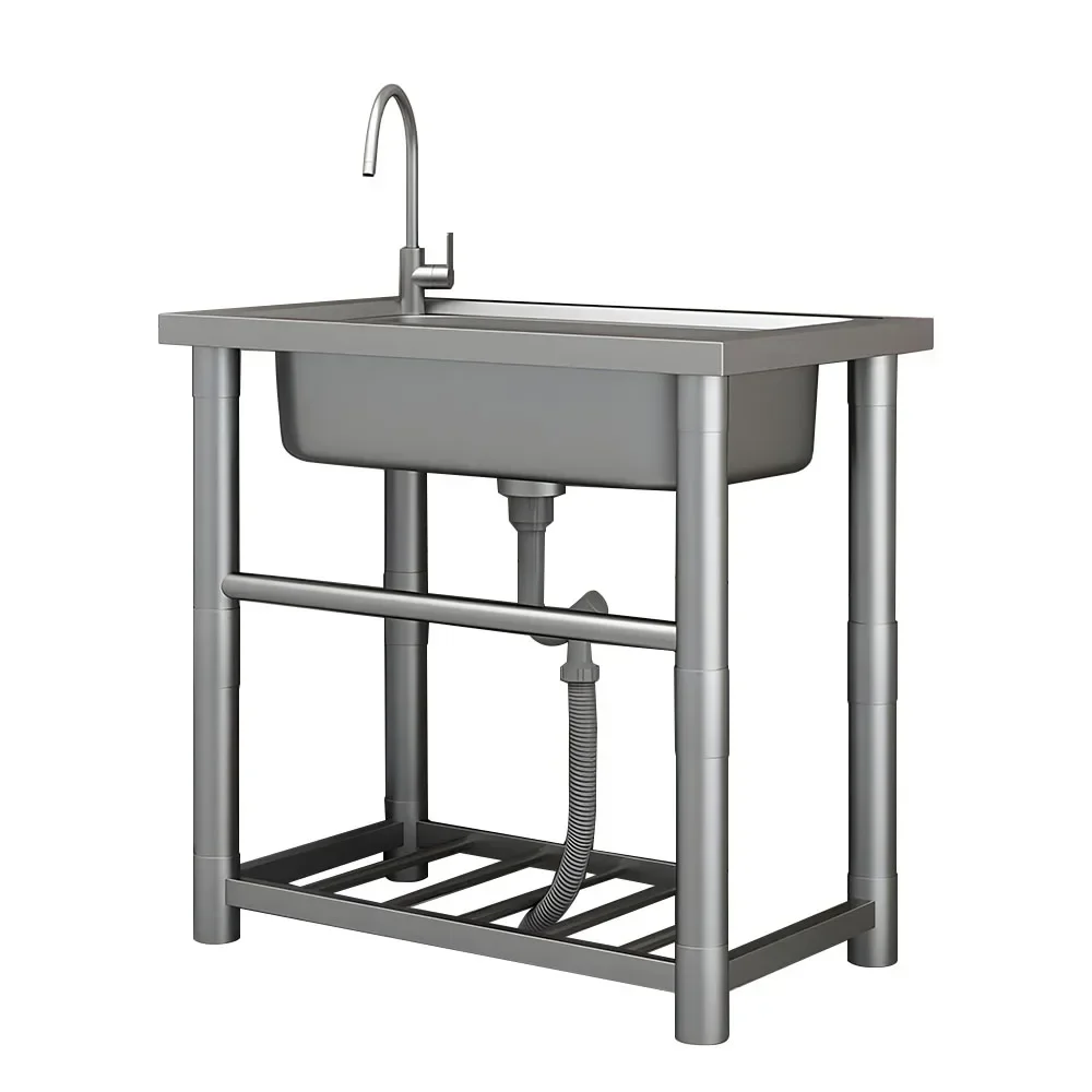 304 Stainless Steel Kitchen Sink, Outdoor Free Standing Single Bowl Workbench with 360&deg; Rotating Faucet, Kitchen Square Sinks