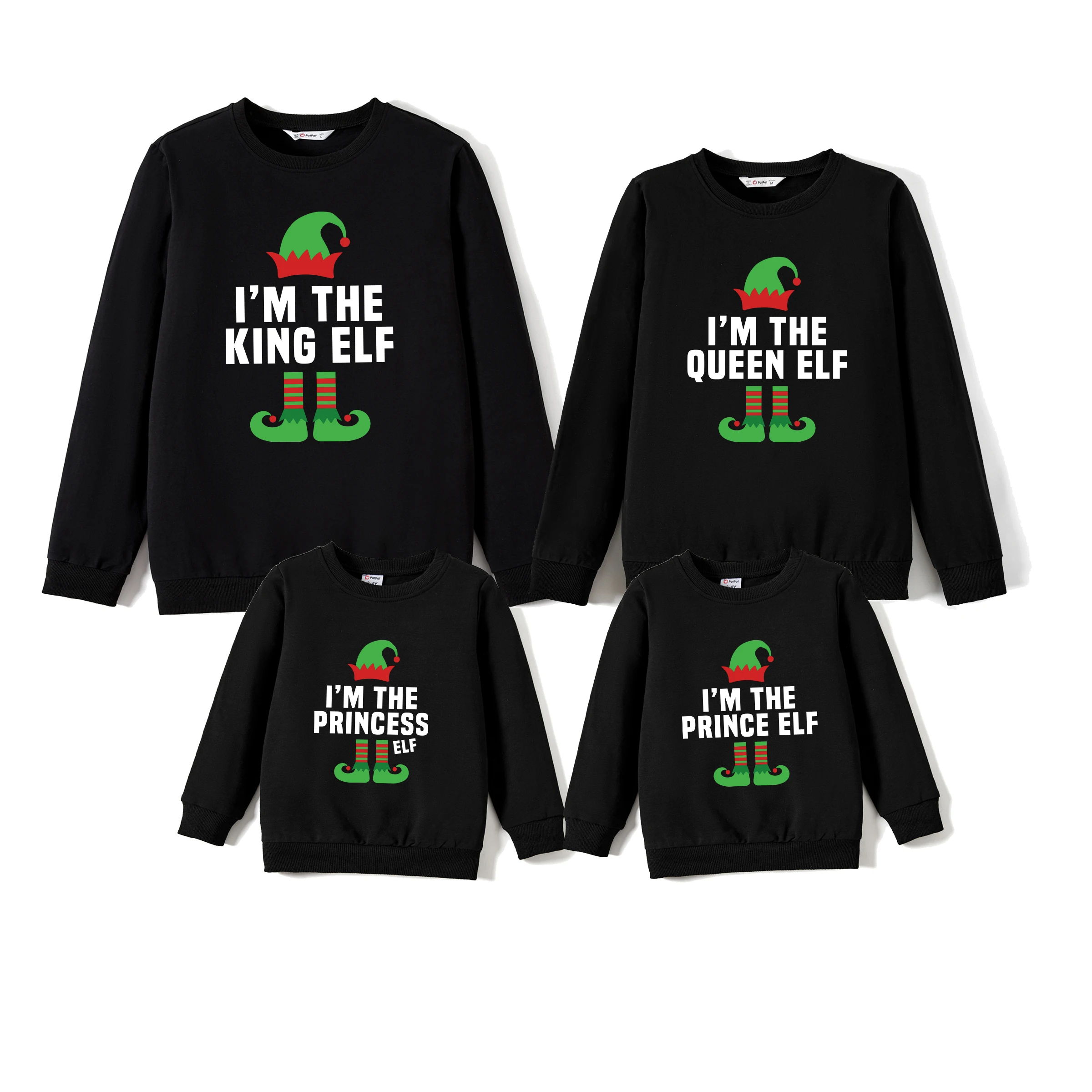 thumbnail image 2 of Camisetas de manga larga negras con diseño divertido de elfo navideño a juego para toda la familia de PatPat, 2 of 5