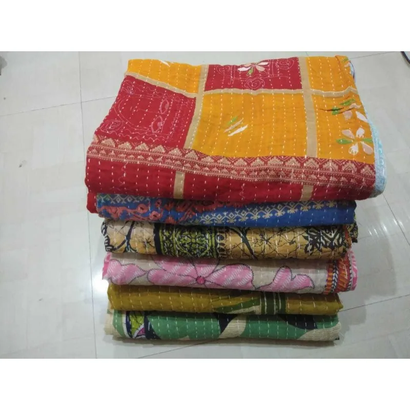 Kantha Quilt Twin Size Handmade Vintage Coverlet Bedspread Throw Bedspread 4