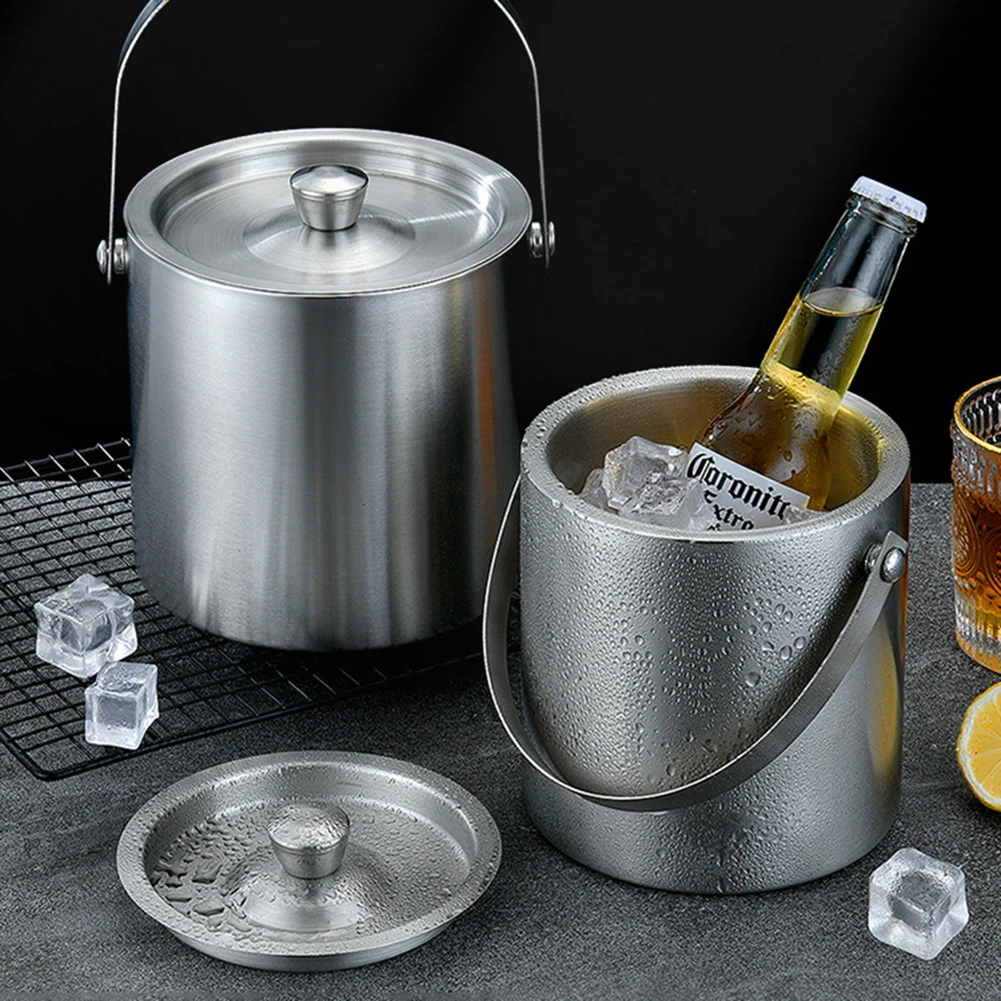 Double-Wall Stainless Steel Ice Bucket with Lid Insulated Chilling Ice Bucket Great for Home Bar Chilling Beer Champagne Wine