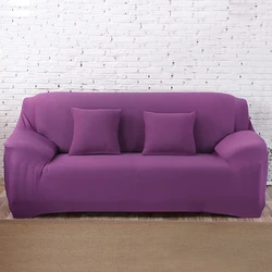 Elastic Plain Solid Sofa Cover - Stretchable, All - Inclusive Couch Protector for Living Room and Armchair (Purple)