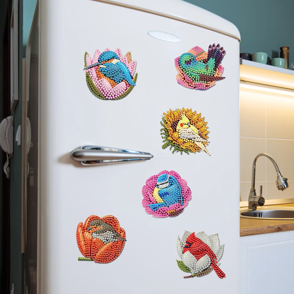 6Pcs Diamond Art Kits Diamond Painting Magnets DIY Diamond Art Refrigerator Magnets DIY Art Crafts for Adults Beginners