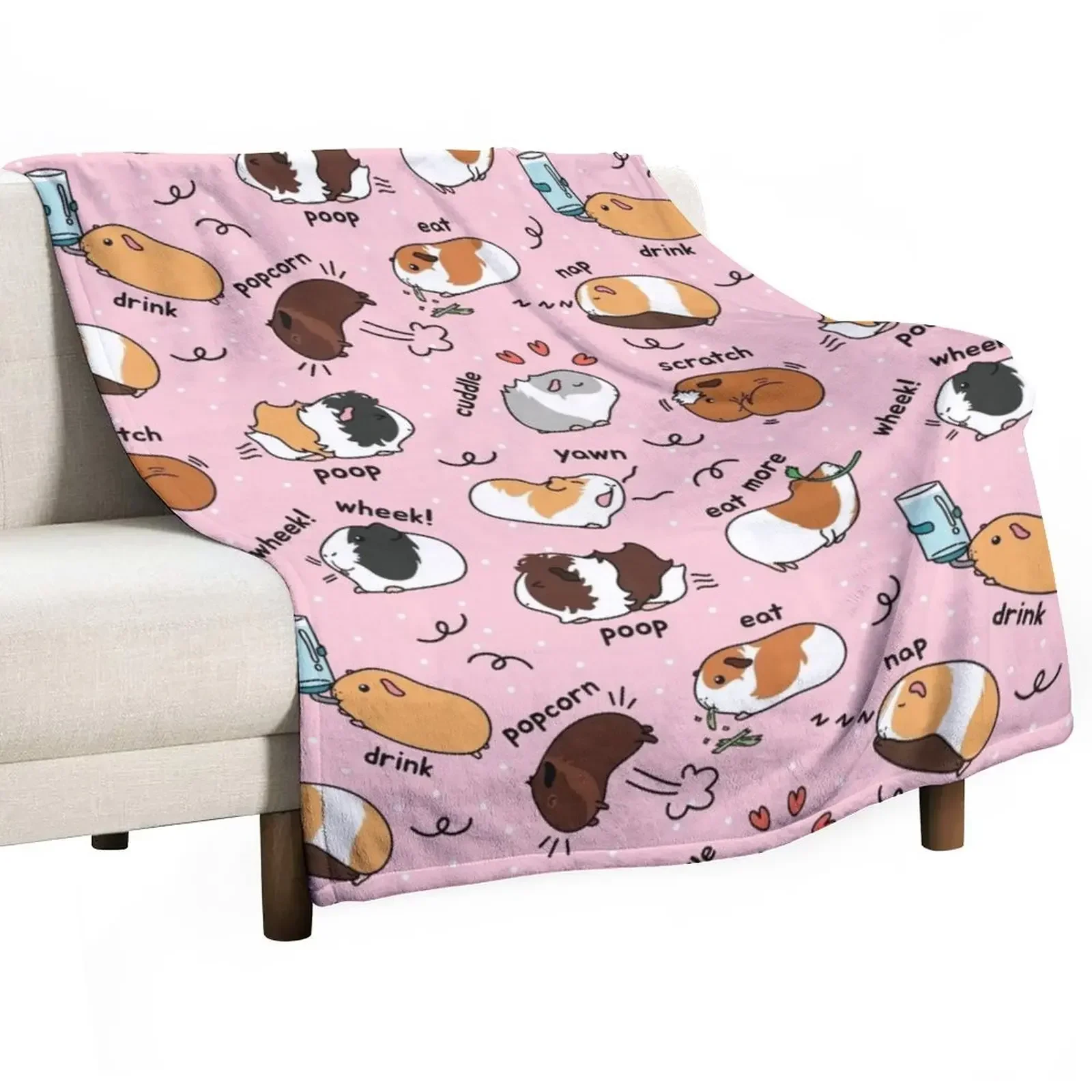 Guinea Pig Daily To-Do List - Pink Background Throw Blanket Fluffy Shaggy Hairy Blankets