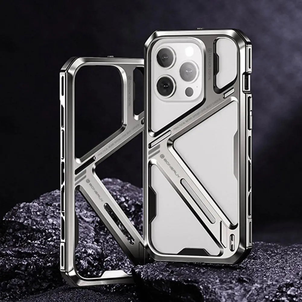 

Titanium Fashion Alloy Phone Case For For IPhone 15 ProMax 14 Luxury Hollow Protective Case Metal Mechanical Metal Armor P8H8