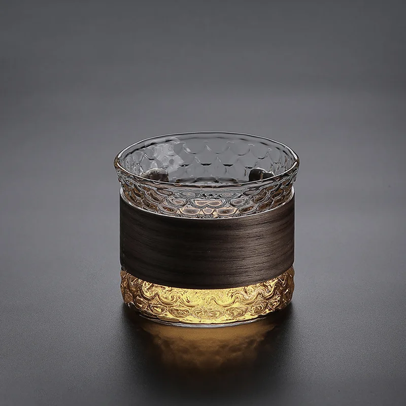 Bamboo High Borosilicate Glass Water Cup, Hammer Pattern, Vertical Transparent