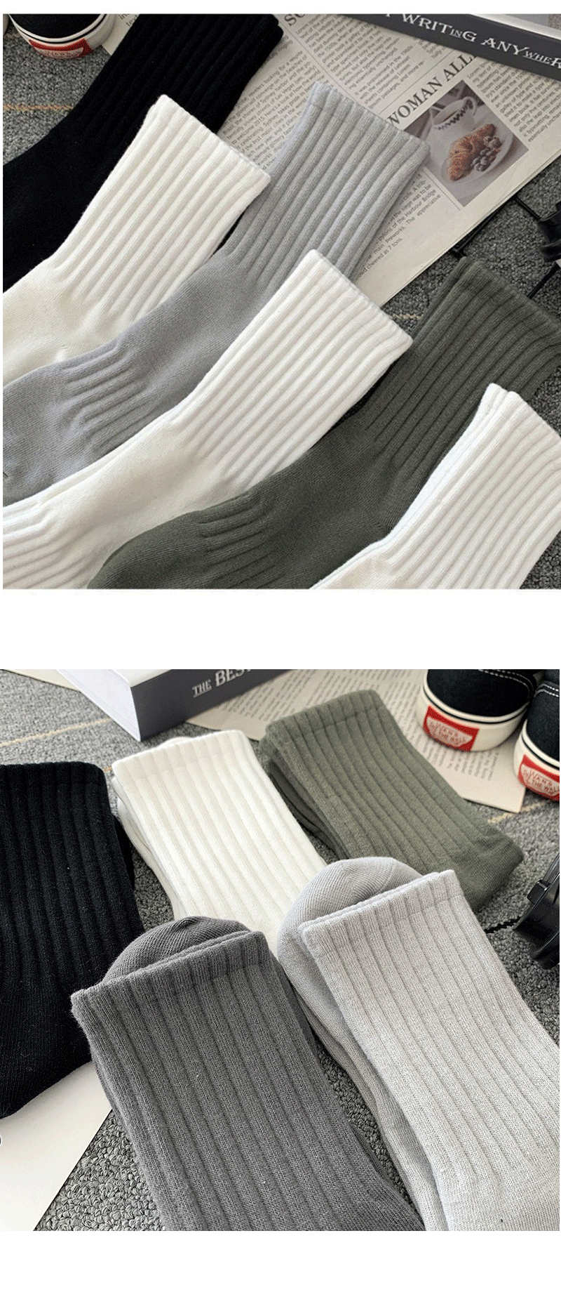 5 Paar Männer hohe Gummiband Taille Paar Mittel rohr Sport solide Socken Frühling/Sommer Basketball Socken vier Jahreszeiten – Detail 6