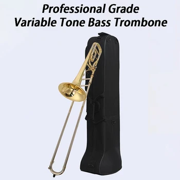 Professional Grade Tuned Bass Trombone Bb/F/D Tone Trombones Lacquer Gold Brass Instruments with Canvas Organizer Boxes
