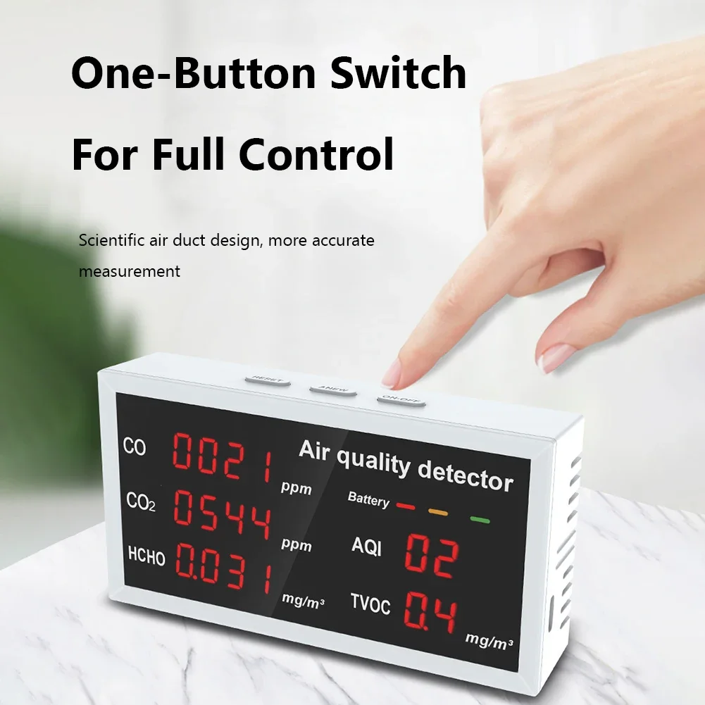 

W17 Indoor Air Quality Monitor Rechargeable CO CO2 Formaldehyde HCHO TVOC AQI Detector Real Time Tester for Car Home Office