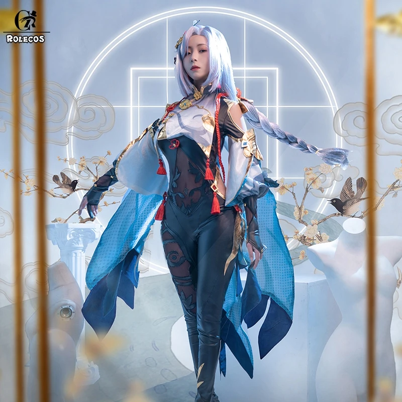 

ROLECOS Genshin Impact Shenhe Cosplay Costume Game Genshin Shenhe Uniform Dress Cosplay Outfit Halloween Costume For Women