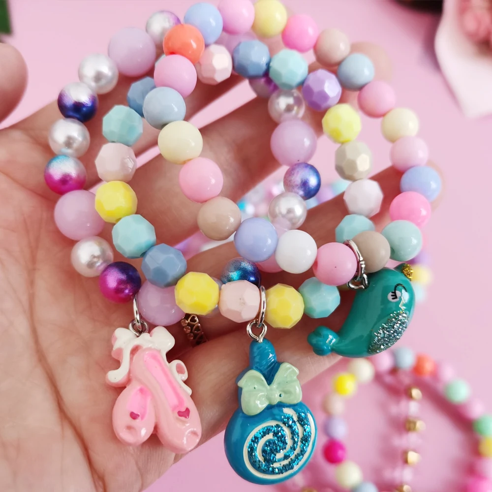 Unicorn Bracelet Set for Kids - Cute Heart Star Elastic Candy Bead Jewelry