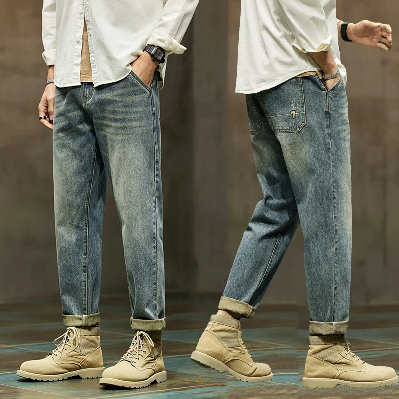 

Baggy Jeans Men Loose Fit Harem Pants Blue Wide Leg Jeans Male Denim Trousers Men's Clothing Streetwear Kpop Style KSTUN Brand