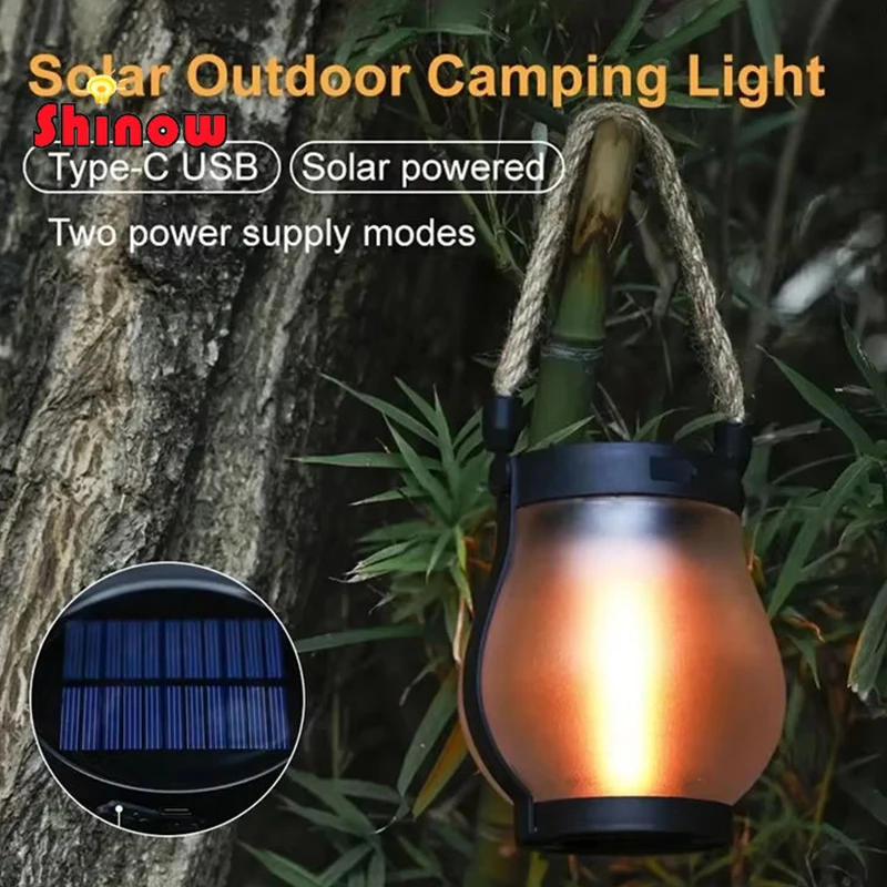 USB 충전식 캠핑 라이트 22 LED 태양광 불꽃 효과 조명 IPX4 방수 800 루멘 1200mAh 걸이형 랜턴 야외 조명