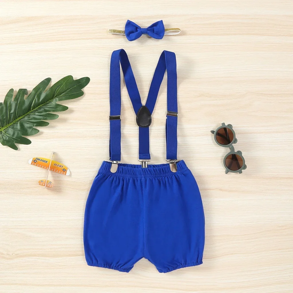 One Baby Boy 1st Birthday Baby Cake Smash Outfit-Prince 3-24M Newborn Photo Shoot Outfit for Infant PP Shorts+Suspenders+tie