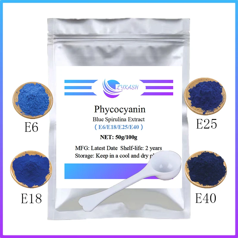 LYKASH-Polvo de extracto de ficocianina azul orgánico, solución de agua de espirulina, colorantes vegetales, E6/E18/E25/E40
