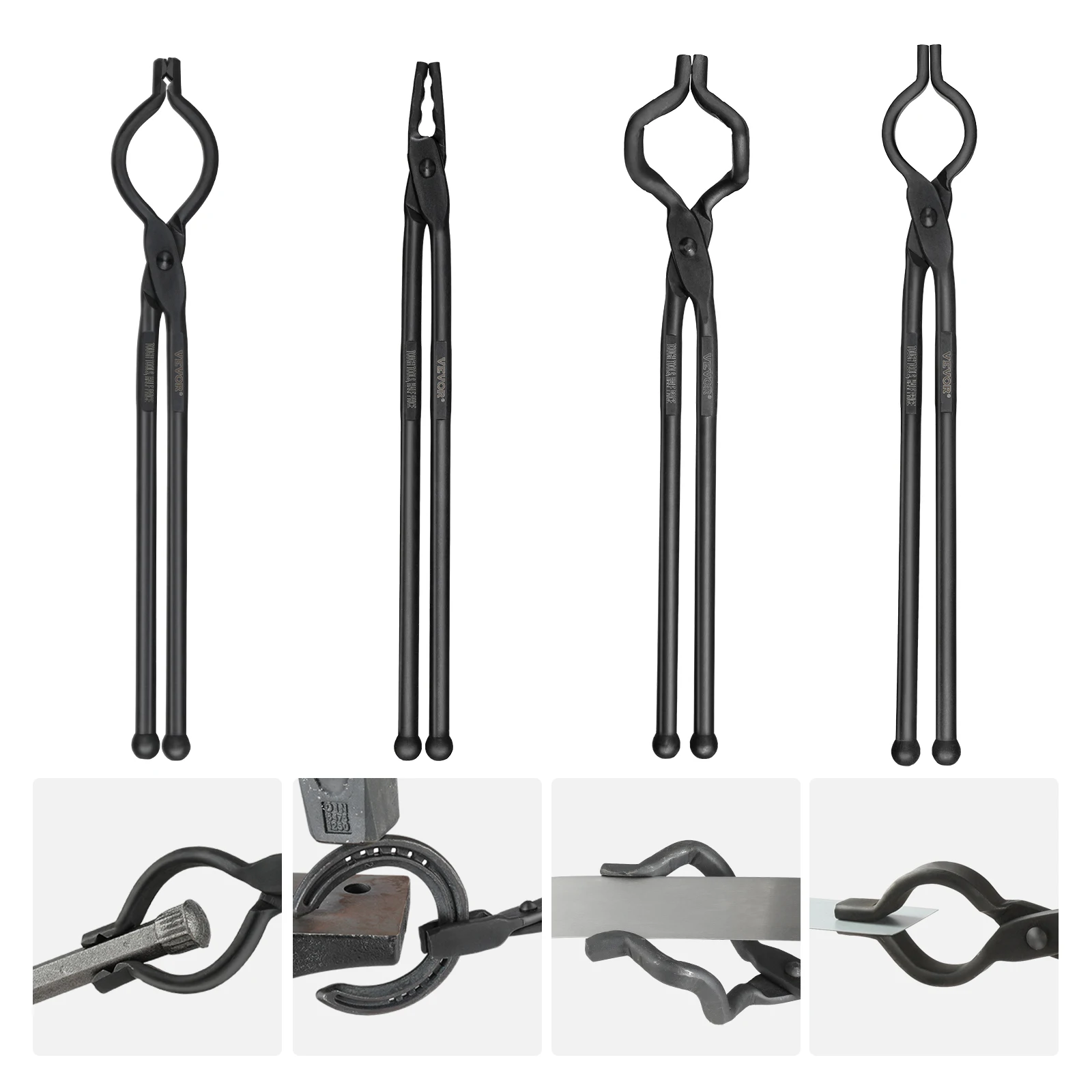 Carbon Steel Blacksmith Tongs for Forging with V Bit and Wolf Jaw