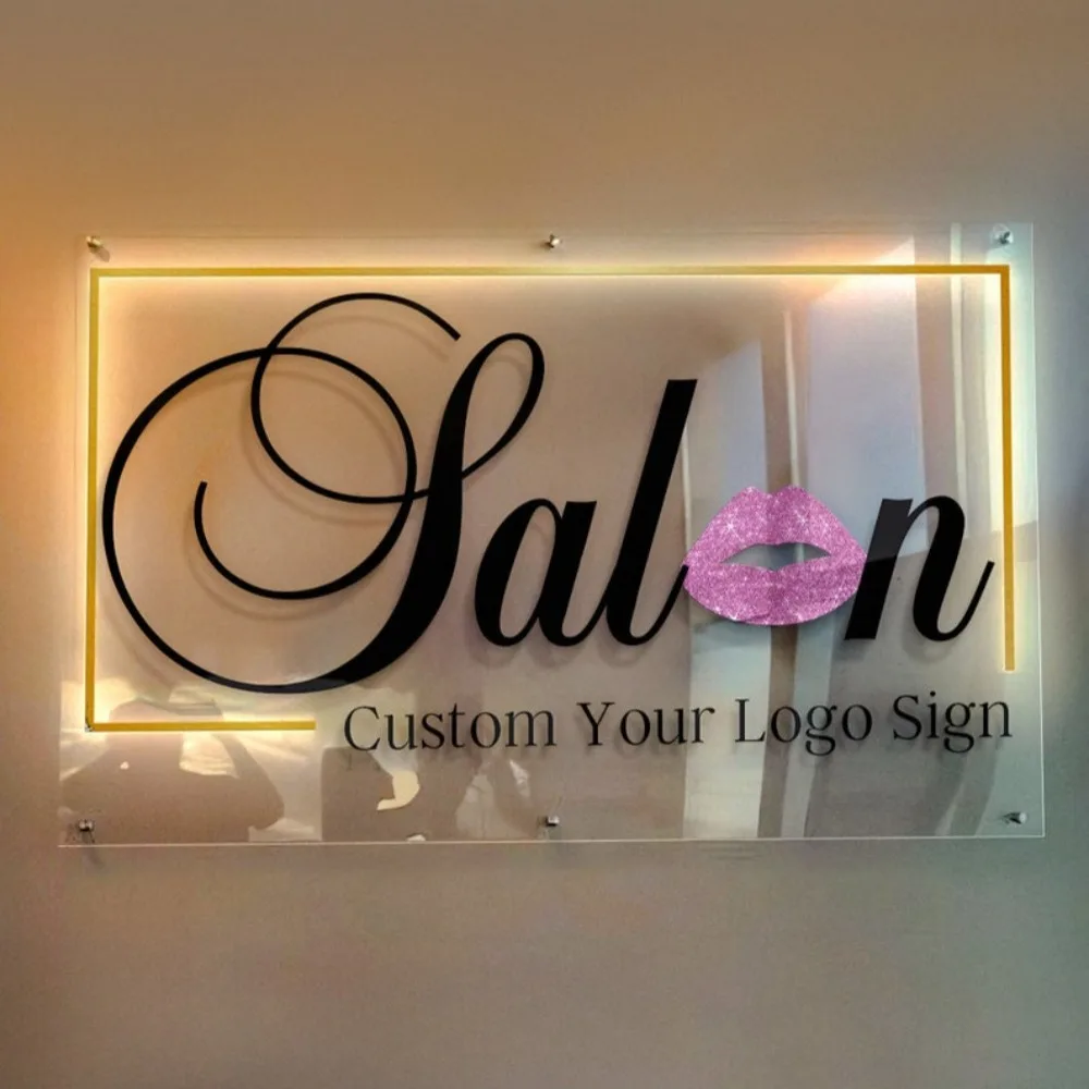 LED Acrylic Signs Business Beauty Nails Hair Studio Logo 3D