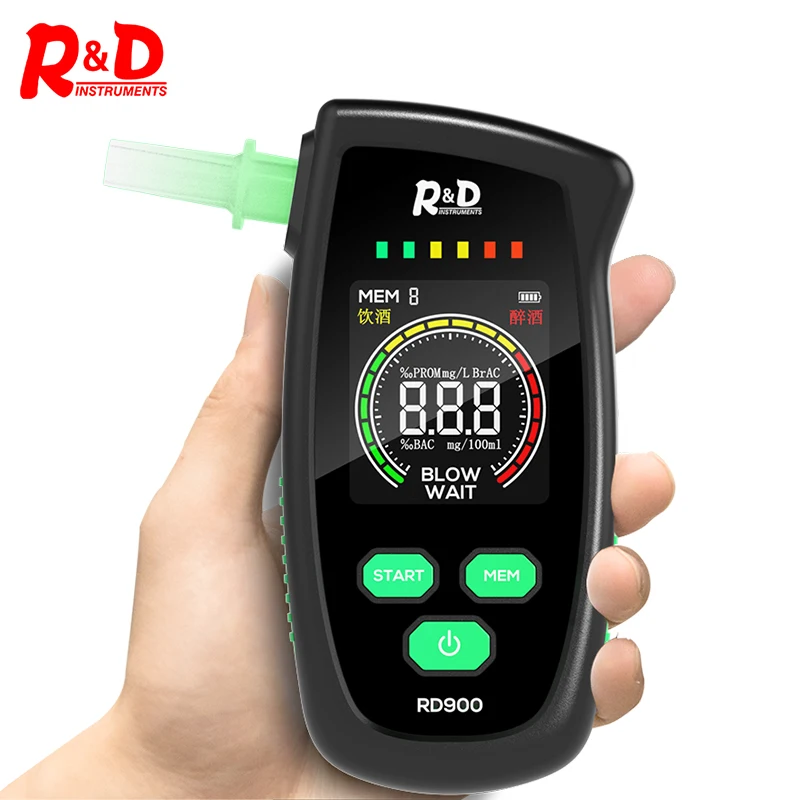 R & D Rd900 New Digital Breath Alcohol Tester Mini Professional Police Alcohol Tester Breath Brass Driving Analyzer Schermo Lcd