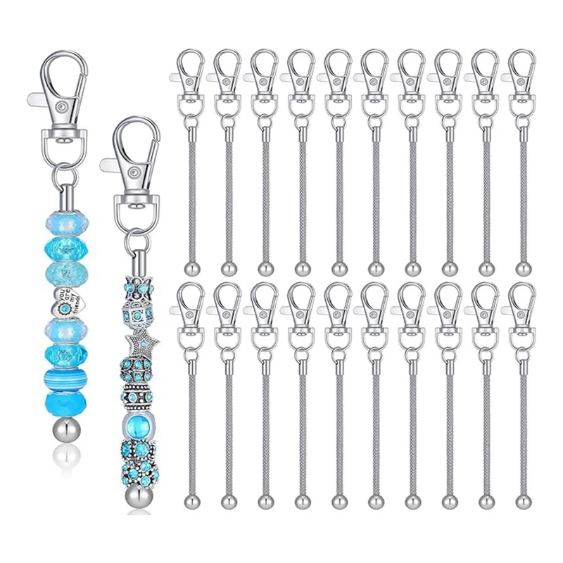 

Beaded Keychain Strips Bulk Blank Silver Crafts Accessories European Large Hole Jewelry 20Pcs