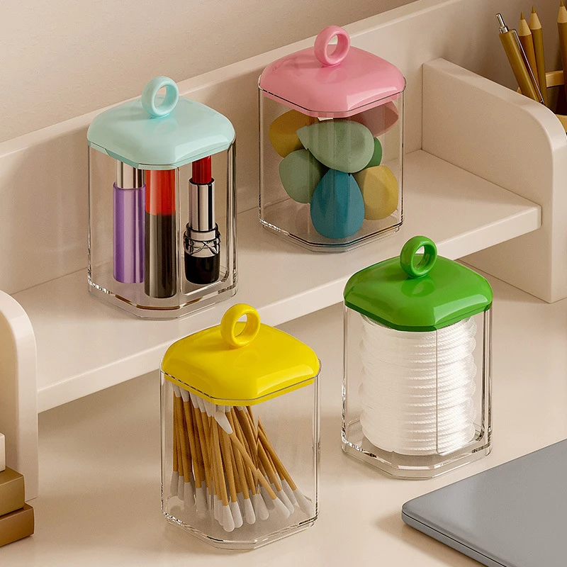 Cotton Stick Storage Box Makeup Organizer Container Cosmetic Storage Jar Round Holder Cotton Pads Jewelry Storage Case With Lid 2