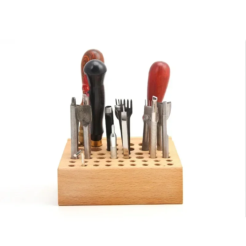 Wooden Craft Tools Organizer with 46 Slots for Watch Repair and Leatherwork