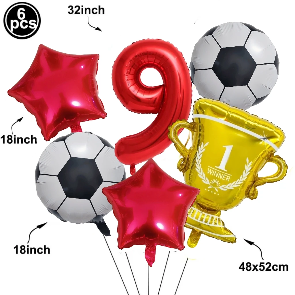 Fußball-Geburtstagsdekoration Fußball Gold-Trophäe Rot-Blaue Zahlenballons Set Fußball-Sportthema Jungen-Geburtstagsparty-Deko – Detail 9