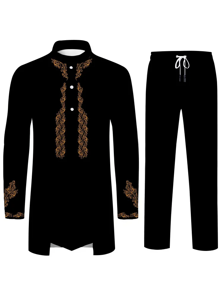 Fashion Trend Mens Suit Muslim Suit Personalized 3D Printed Pattern Islamic Loose Breathable Two Piece Fashion Clothing