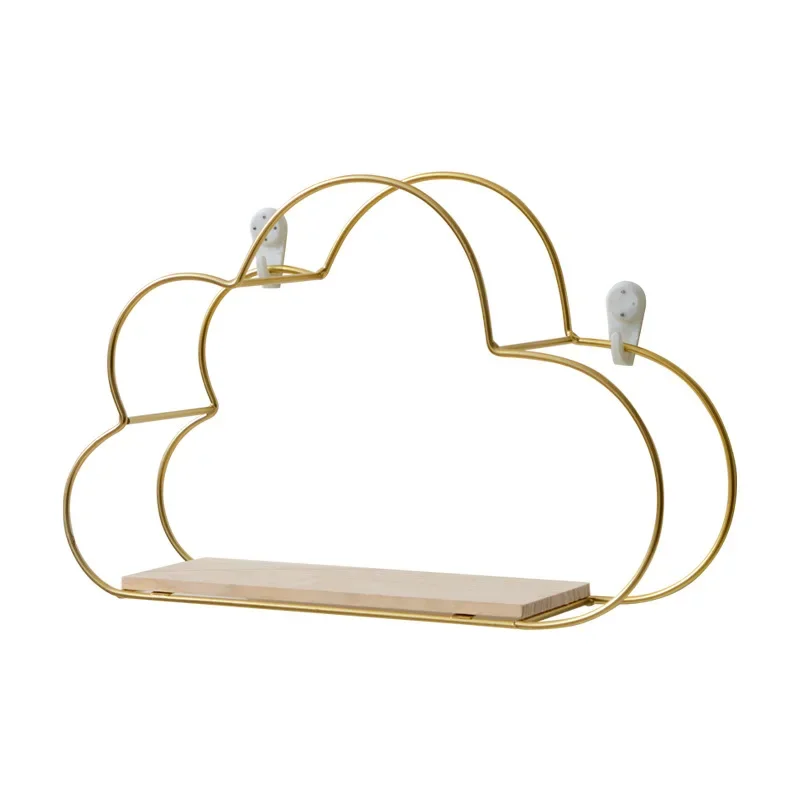 Wooden Wall Shelves Display Stand Creative Cloud Iron Shelving Nordic Style For Children Room