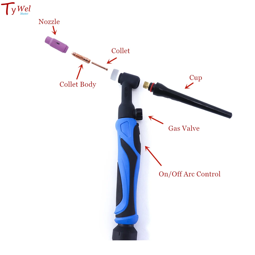 Comprar Antorcha TIG WP18, soplete de soldadura por arco de tungsteno con  Gas GTAW, soplete de soldadura TIG WP-18 refrigerado por agua