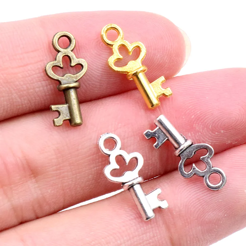 17x7mm 50pcs 골동품 청동 실버 도금 주요 수제 부적 펜던트 팔찌 목걸이 DIY 쥬얼리 만들기