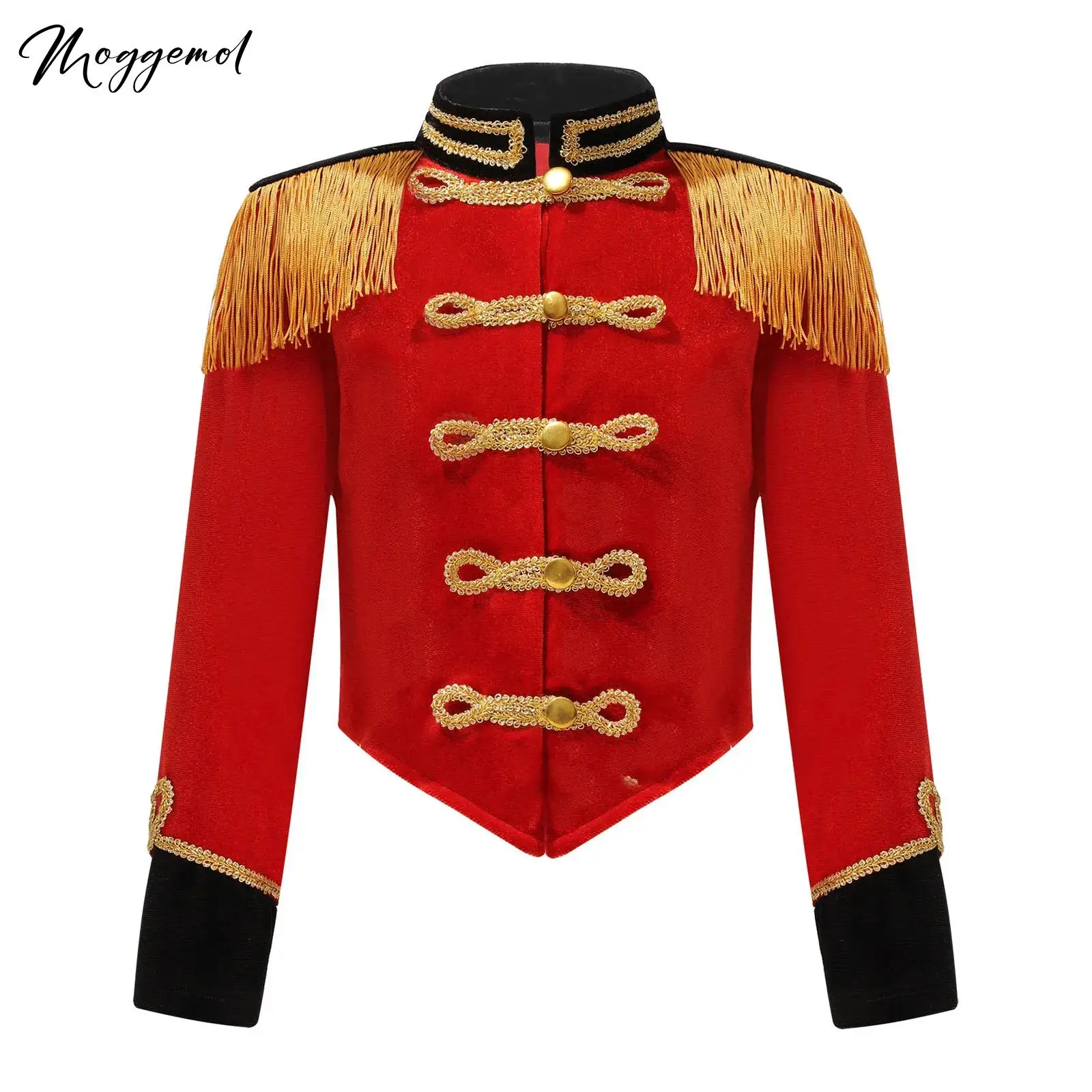 

Kids Girls Circus Ringmaster Tops Stand Collar Tassel Jacket Ringleader Drummer Major Cosplay Performance Costume Holiday Outfit