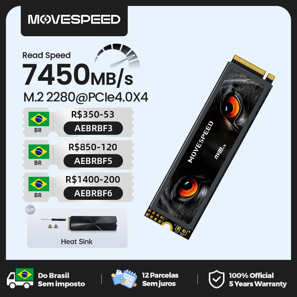 Movespeed 7450 mb/s ssd nvme m.2 2280 4tb 2tb 1tb disco rígido de