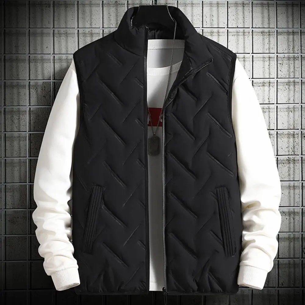 

Men Vest Thickened Stand Collar Vest Coat for Men Winter Warm Jacket with Zipper Solid Color Cotton-padded Comfort Winter Men