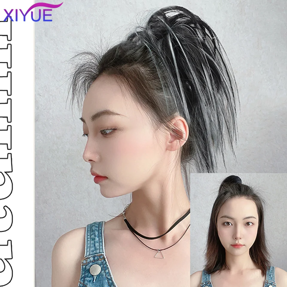 XIYUE Synthetic Messy Hair Bun Tousled Hairpiece Elastic Band Chignon Curly Scrunchie Updo Cover Hair Tail for Women Pink