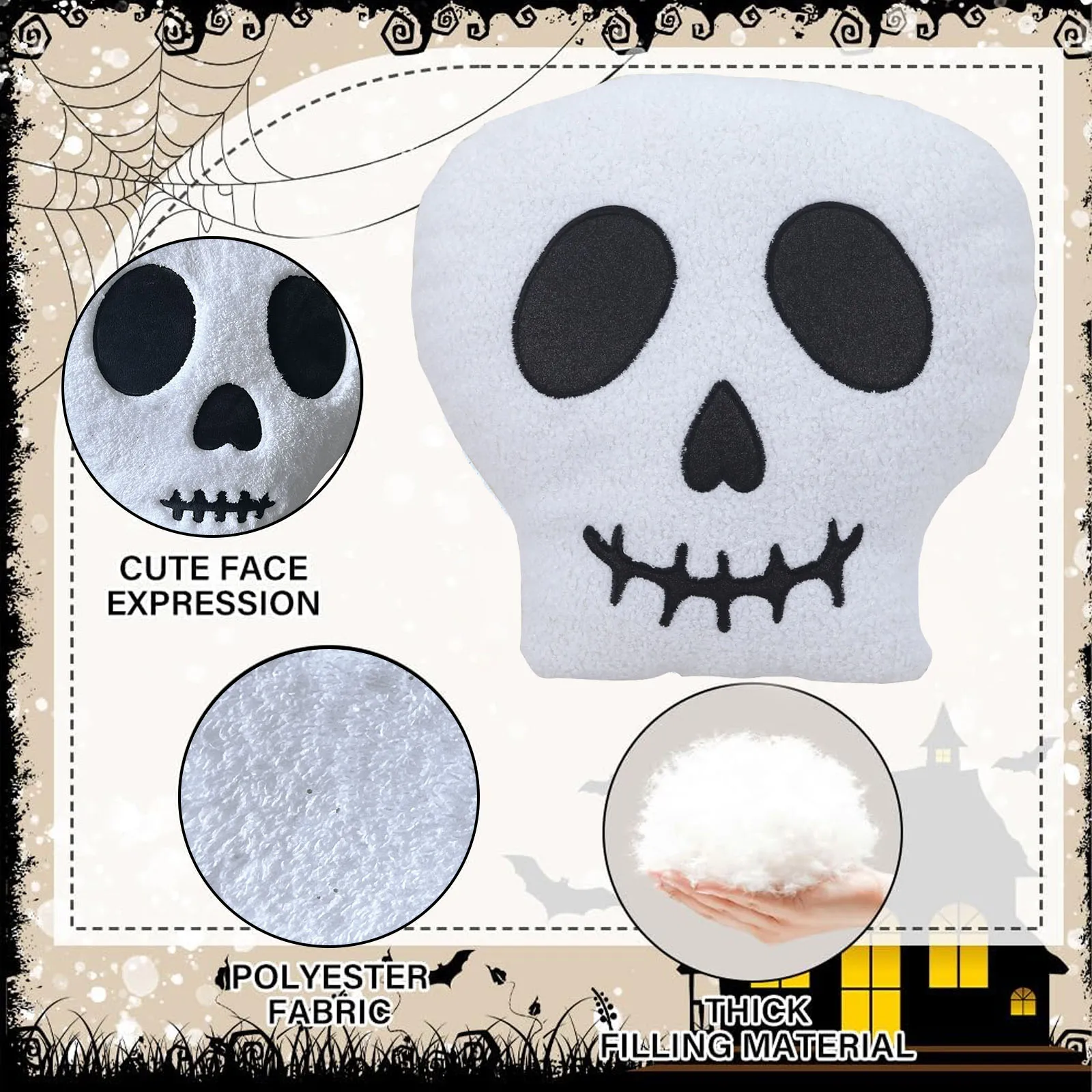 Skull pillow Halloween pillow, soft home sofa bedroom decoration pillow suitable for holiday party gifts