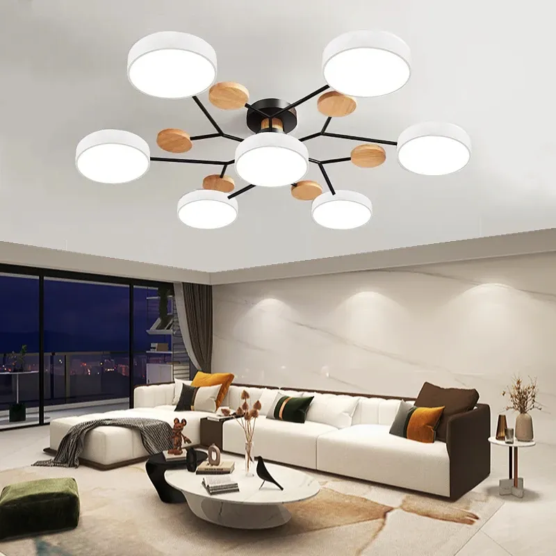 Wooden Chandelier Nordic Style Living Room Ceiling Chandelier Bedroom LED Ceiling Light Kitchen Dining Room Lamp Aisle Lighting