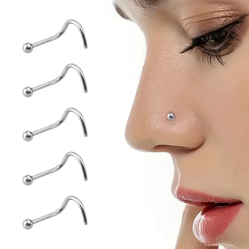 BodyAce 20G Spitze Nostril Piercing Ring Nasenstecker, Edelstahl Spitze Nasenpiercing Für Männer Frauen, Schwarz L-Förmig Nasenpiercing Schmuck (B: Schrauben Silber