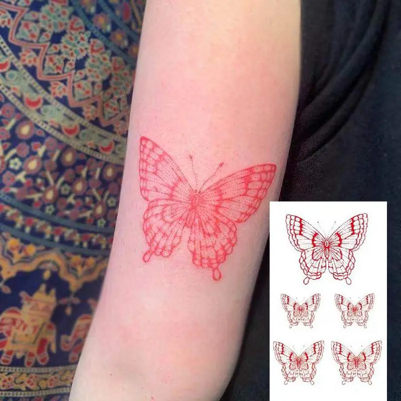 

1PC Red Butterfly Waterproof Fake Tattoo Stickers For Men Women Arm Waist Leg Water Transfer Temporary Tattos Party Flahs Decals