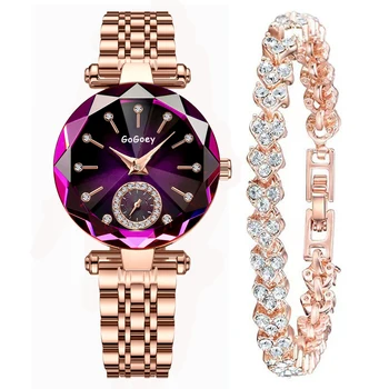 Women Watch 2PCS Set Free Bracelet Stainless Steel Quartz Watch Heart Of the Ocean Casual Slim Watch