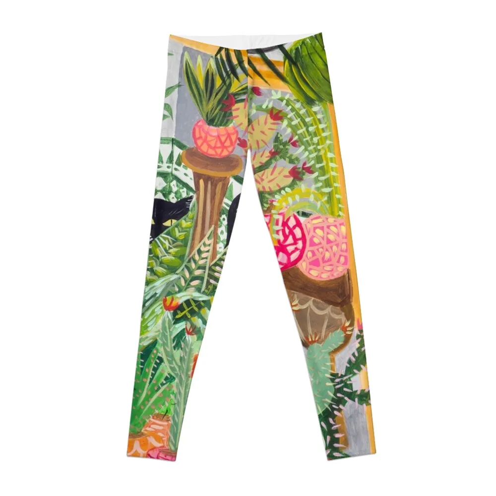 

Black cat in the garden Leggings sports woman gym workout shorts Womens Leggings