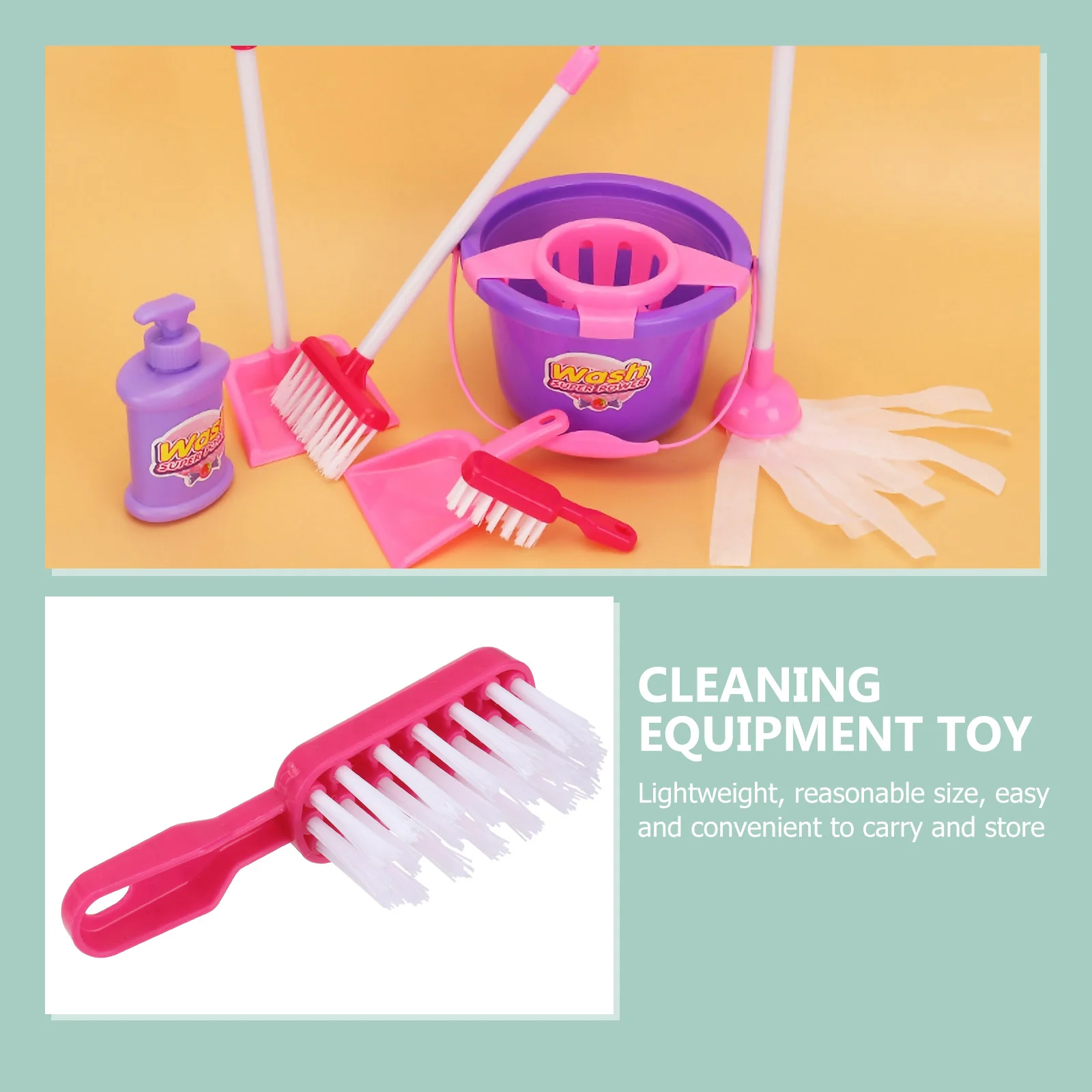 7 Pcs Cleaning Mopping Set Kids Play Toy Children Tools Pretend Toys Broom Dustpan Playthings Cosplay 2