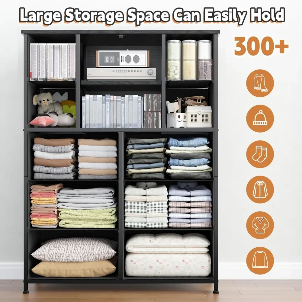 Dresser for Bedroom with Mesh Door Tall Dressers & Chests of Drawers with 10 Fabric Drawer Morden Dresser Organizer,Metal Frame 4