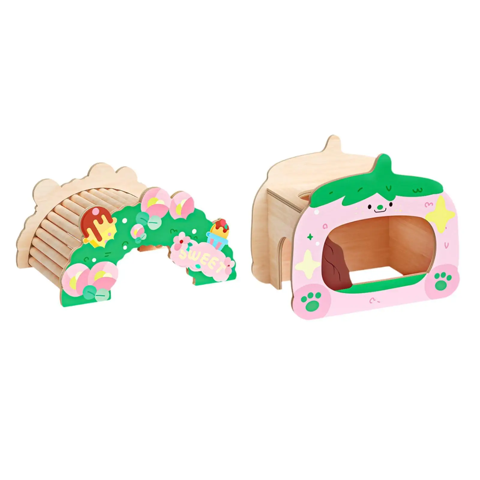 Hamster Bridge Habitat Decor Climbing Ladder Wooden Hiding Hut Reptile Hideout for Hamsters Other Small Pets Tortoise Rats Mice