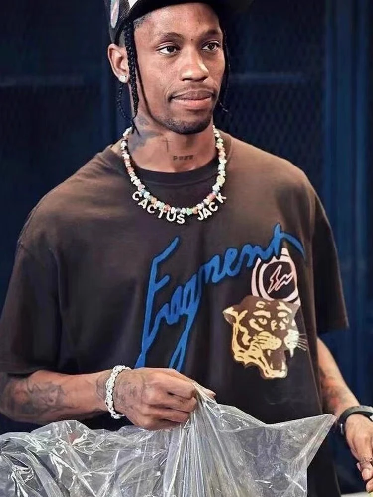 

TRAVIS SCOTT Lightning Tiger Hair Bubble Print American Fashion Brand Men's and Women's Short Sleeve T-shirt Summer