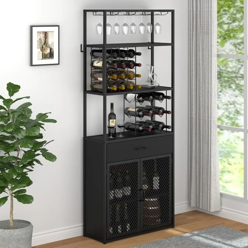 

Black Liquor Cabinet with Drawe Industrial Wood Coffee Bar Cabinet for Home Kitchen Living Room Mesa Furniture Kitchen Cabinets